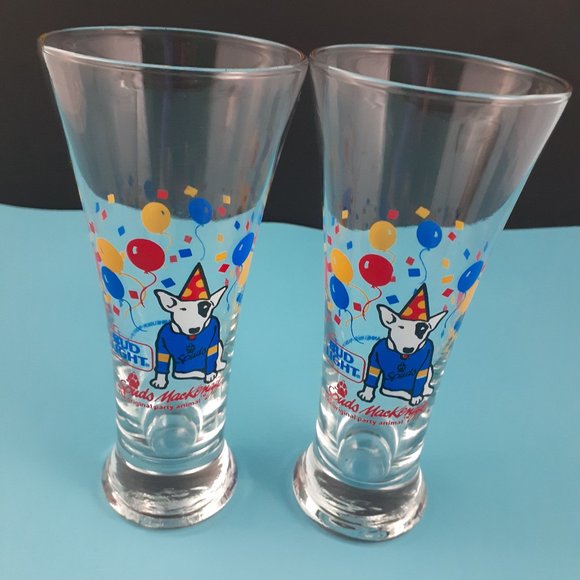 Pair of Vintage Spuds MacKenzie Bud Light Pilsner Glasses - LIKE NEW! - Picture 1 of 8